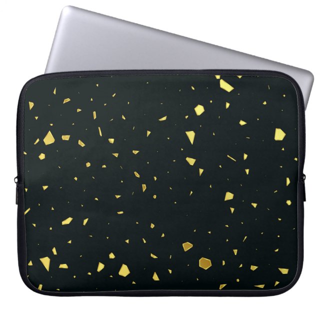 Housse Pour Ordinateur Portable Abstrait Terrazzo Noir & Or Motif (Devant)