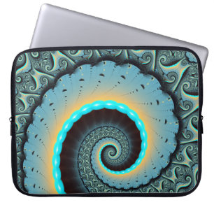 Housse Pour Ordinateur Portable Abstraite spirale d'art fractal bleu turquoise ora