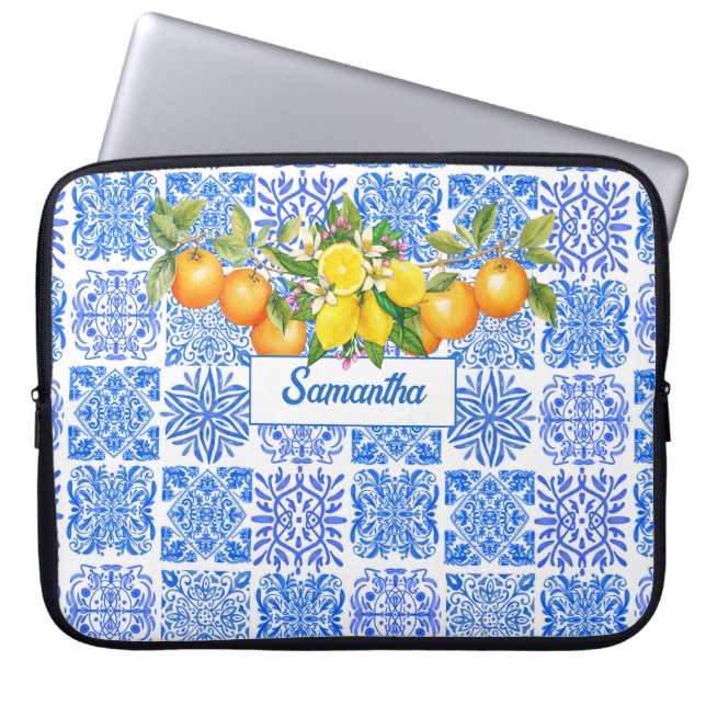 Housse Pour Ordinateur Portable Acitrus bleu sicilien jaune azulejo méditerranéen (Devant)