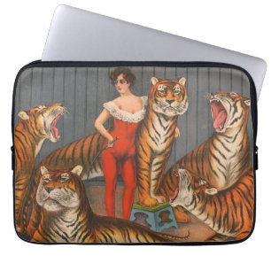 Housse Pour Ordinateur Portable Affiche vintage De Cirque De Femme Avec Six Tigres