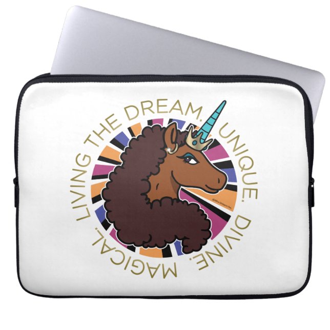 Housse Pour Ordinateur Portable Afro Unicorn Living the Dream Design (Devant)