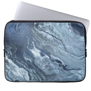 Housse Pour Ordinateur Portable Agate bleue cristallisée Pierre marbrée en ardoi