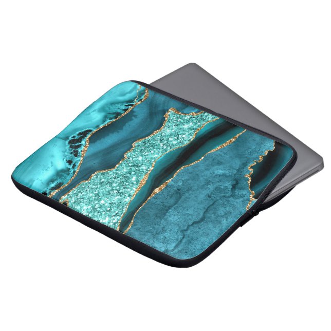 Housse Pour Ordinateur Portable Agate Turquoise Blue Gold Parties scintillant Marb (Devant haut)