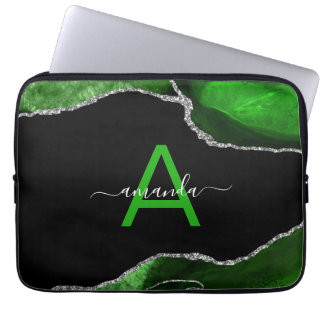 Housse Pour Ordinateur Portable Agate vert monogramme avec Accent Parties scintill