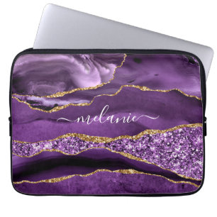 Housse Pour Ordinateur Portable Agate Violet violet or Parties scintillant Géode N