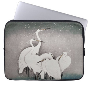 Housse Pour Ordinateur Portable Aigrettes de Koson dans la neige : vintage japonai