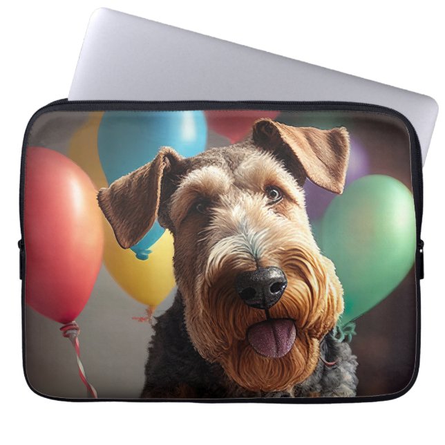 Housse Pour Ordinateur Portable Airedale chien avec gâteau et ballons (Devant)