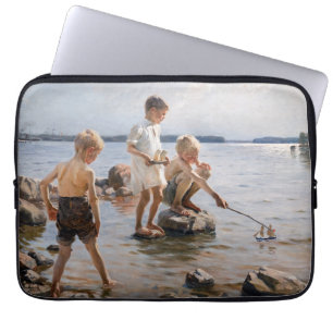 Housse Pour Ordinateur Portable Albert Edelfeue - Les garçons jouent sur le rivage