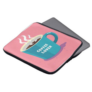 Housse Pour Ordinateur Portable Amateur de coupe de café bleu rose minimaliste