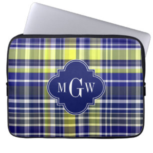 Housse Pour Ordinateur Portable Ananas Marine bleu blanc Preppy Madras Monogramme