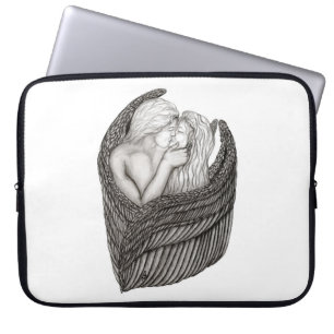 Housse Pour Ordinateur Portable Angels Kissing, noir et blanc Design