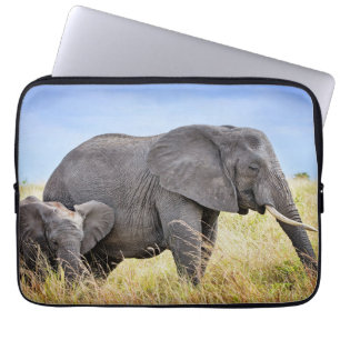 Housse Pour Ordinateur Portable Animaux de bébés cutest   Eléphant africain et mèr