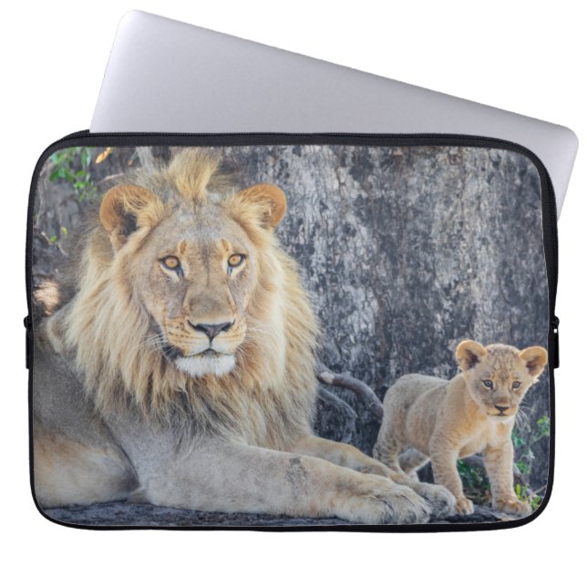 Housse Pour Ordinateur Portable Animaux de bébés cutest | Lion Dad & Cub (Devant)