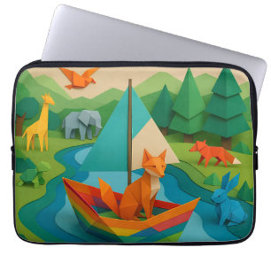 Housse Pour Ordinateur Portable Animaux pliés de la forêt – Faune colorée d'origam