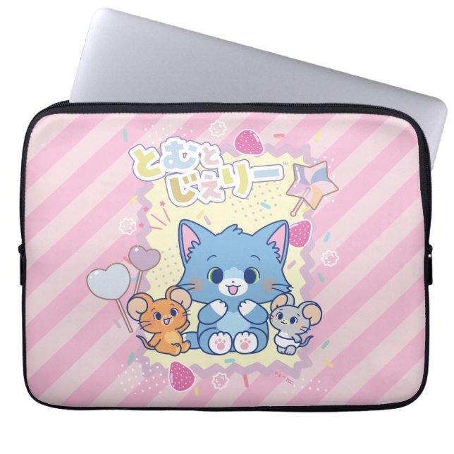 Housse Pour Ordinateur Portable Anime Tom et Jerry Strawberry Fun (Devant)