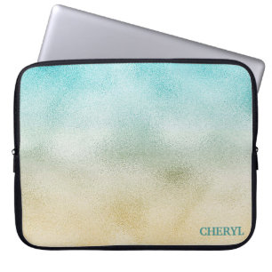 Housse Pour Ordinateur Portable Aqua et Gold Ombre Foil