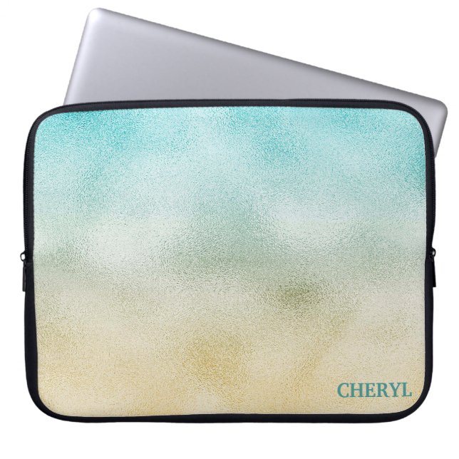Housse Pour Ordinateur Portable Aqua et Gold Ombre Foil (Devant)