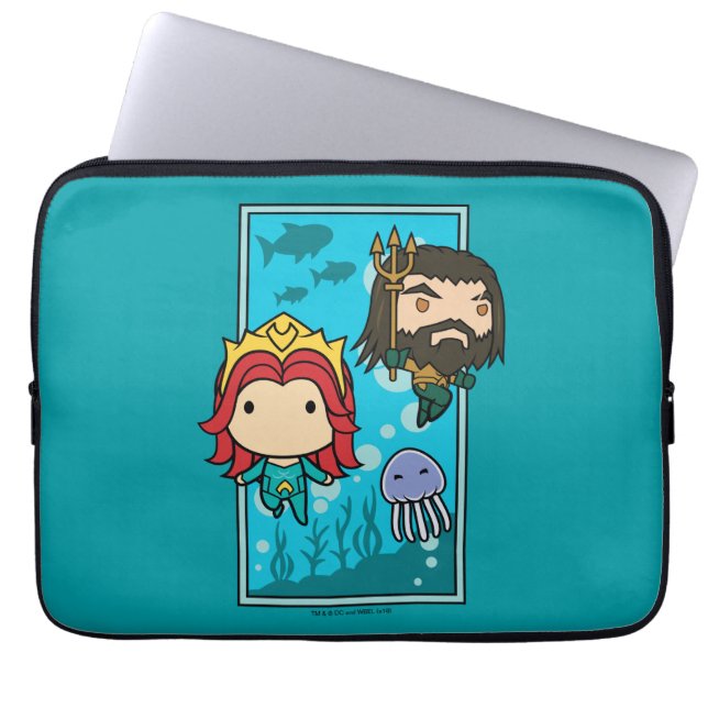 Housse Pour Ordinateur Portable Aquaman | Chibi Mera & Aquaman Graphisme sous-mari (Devant)
