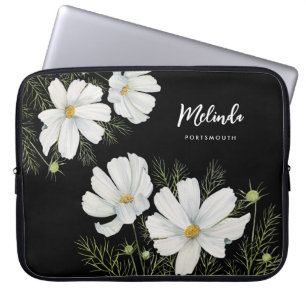 Housse Pour Ordinateur Portable Aquarelle Blanc Cosmos Fleurs Peinture Botanique