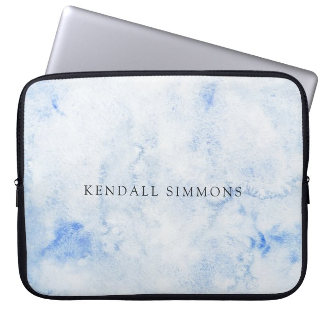 Housse Pour Ordinateur Portable Aquarelle Bleue Élégante (Devant)