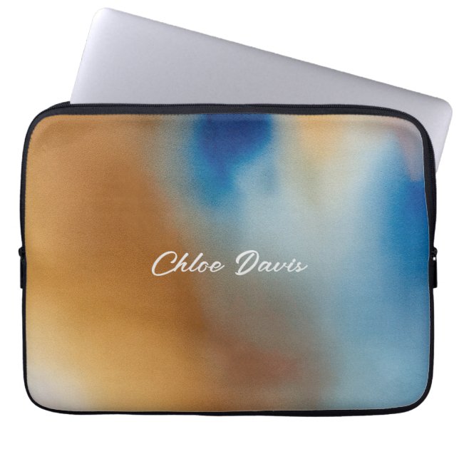 Housse Pour Ordinateur Portable Aquarelle bleue personnalisée (Devant)