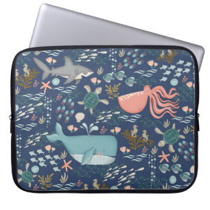 Housse Pour Ordinateur Portable Aquarelle bleue sous l'océan Océan Animal Art