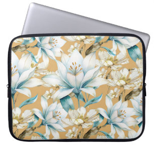 Housse Pour Ordinateur Portable Aquarelle botanique bleu blanc lily floral