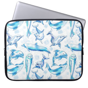 Housse Pour Ordinateur Portable aquarelle dauphin poisson sans soudure motif, daup