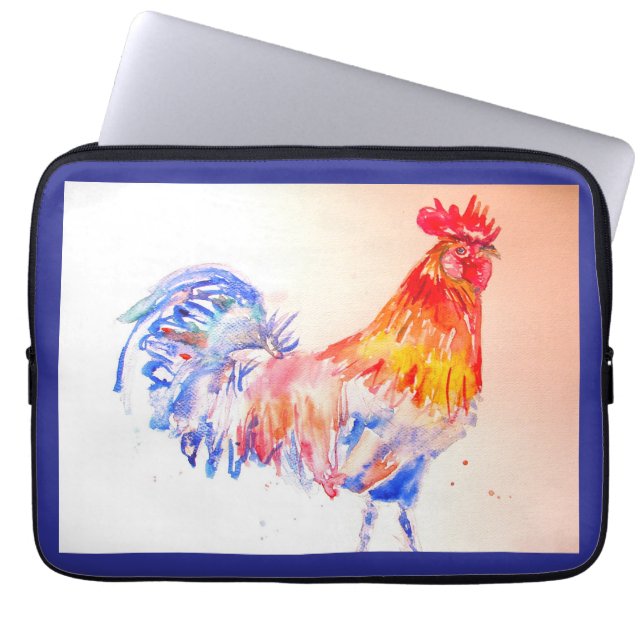 Housse Pour Ordinateur Portable Aquarelle de coq poulet Bird Papa (Devant)
