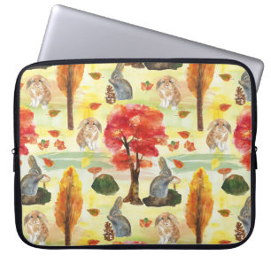 Housse Pour Ordinateur Portable Aquarelle de lapin de bois
