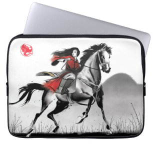 Housse Pour Ordinateur Portable Aquarelle encadrée par le vent noir de Mulan Ridin