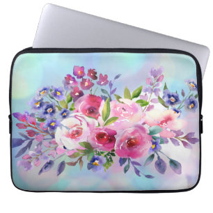 Housse Pour Ordinateur Portable Aquarelle Fleurs Neoprène Manche Ordinateur Portab
