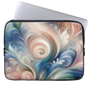 Housse Pour Ordinateur Portable Aquarelle Imaginaire Floral Pastel Bleu & Crème