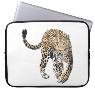 Housse Pour Ordinateur Portable aquarelle léopard jungle chat animal peint vert