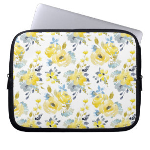 Housse Pour Ordinateur Portable Aquarelle Motif Floral Jaune