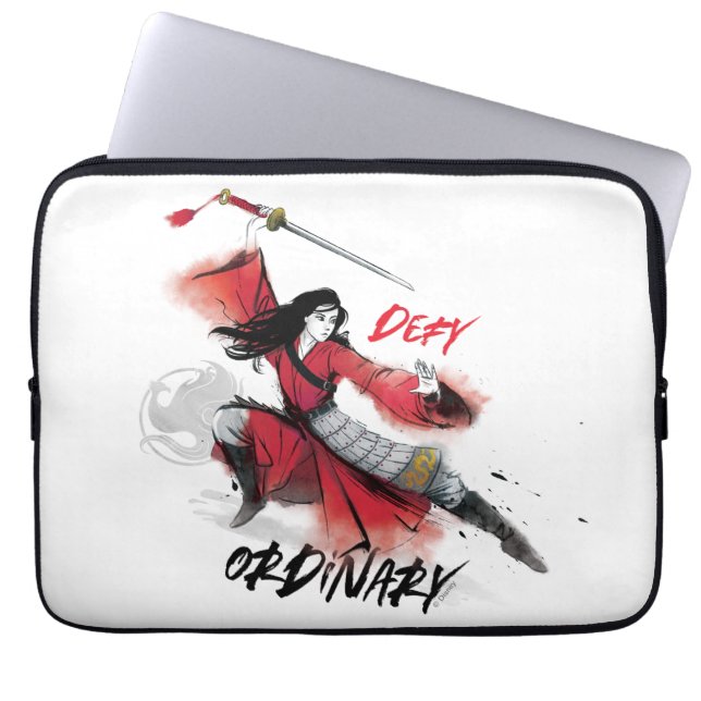 Housse Pour Ordinateur Portable Aquarelle Mulan "Defy Ordinary" (Devant)