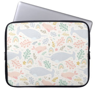 Housse Pour Ordinateur Portable Aquarelle Narwhal et Motif de phoque