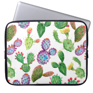 Housse Pour Ordinateur Portable Aquarelle peinte à la main de cactus tropicaux. In
