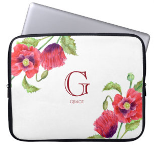 Housse Pour Ordinateur Portable Aquarelle Pépites rouges Monogramme de flore botan