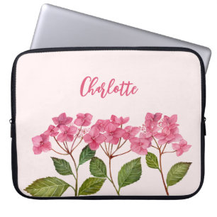 Housse Pour Ordinateur Portable Aquarelle rose Hydrangée Lacecaps Peinture aux fle