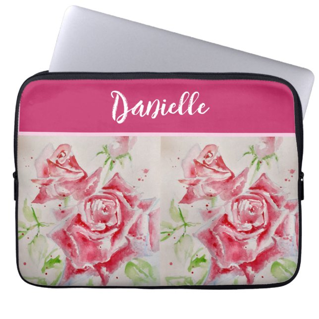 Housse Pour Ordinateur Portable Aquarelle rose Rose personnalisable (Devant)