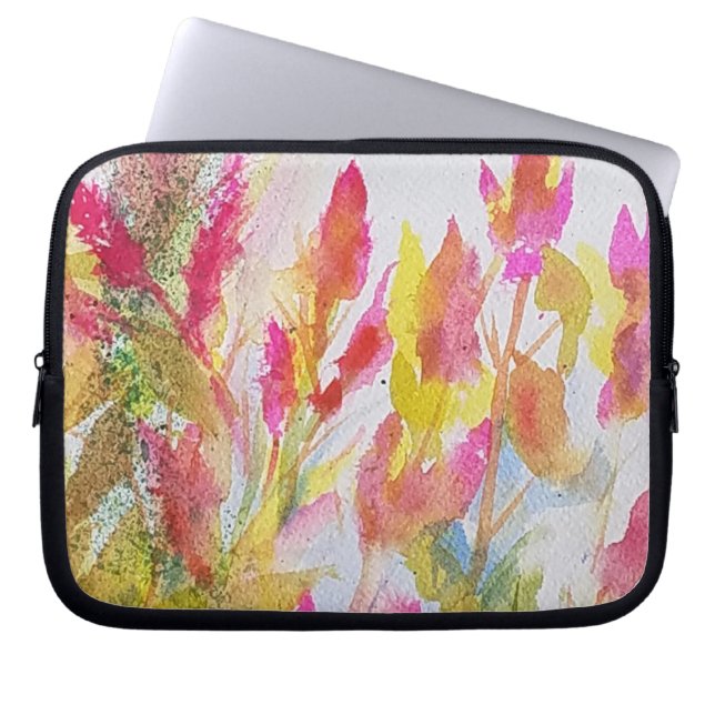 Housse Pour Ordinateur Portable Aquarelle rose vif Design floral (Devant)