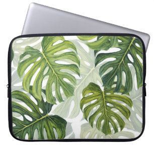 Housse Pour Ordinateur Portable Aquarelle tropicale de Monstera verte