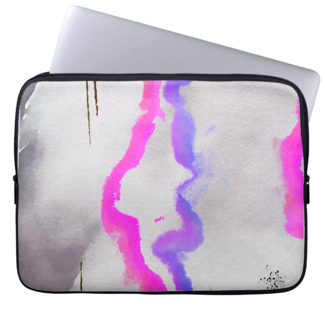 Housse Pour Ordinateur Portable Aquarelle violet et rose Abstrait (Devant)