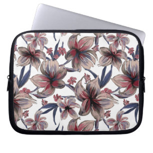 Housse Pour Ordinateur Portable Aquarelles Crimson Floral sur blanc