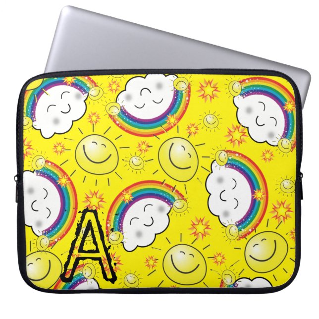 Housse Pour Ordinateur Portable Arc-en-ciel, Soleil, Nuages, Jaune (Devant)