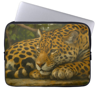 Housse Pour Ordinateur Portable Ardoise dorée - Leopard reposant en feuillage