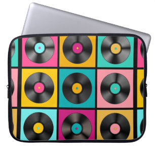 Housse Pour Ordinateur Portable Arrière - plan de musique rétro avec Vinyl Records