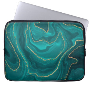 Housse Pour Ordinateur Portable Arrière - plan en marbre liquide turquoise avec or