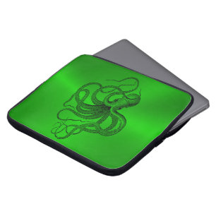 Housse Pour Ordinateur Portable Arrière - plan vert avec une pieuvre marine noire